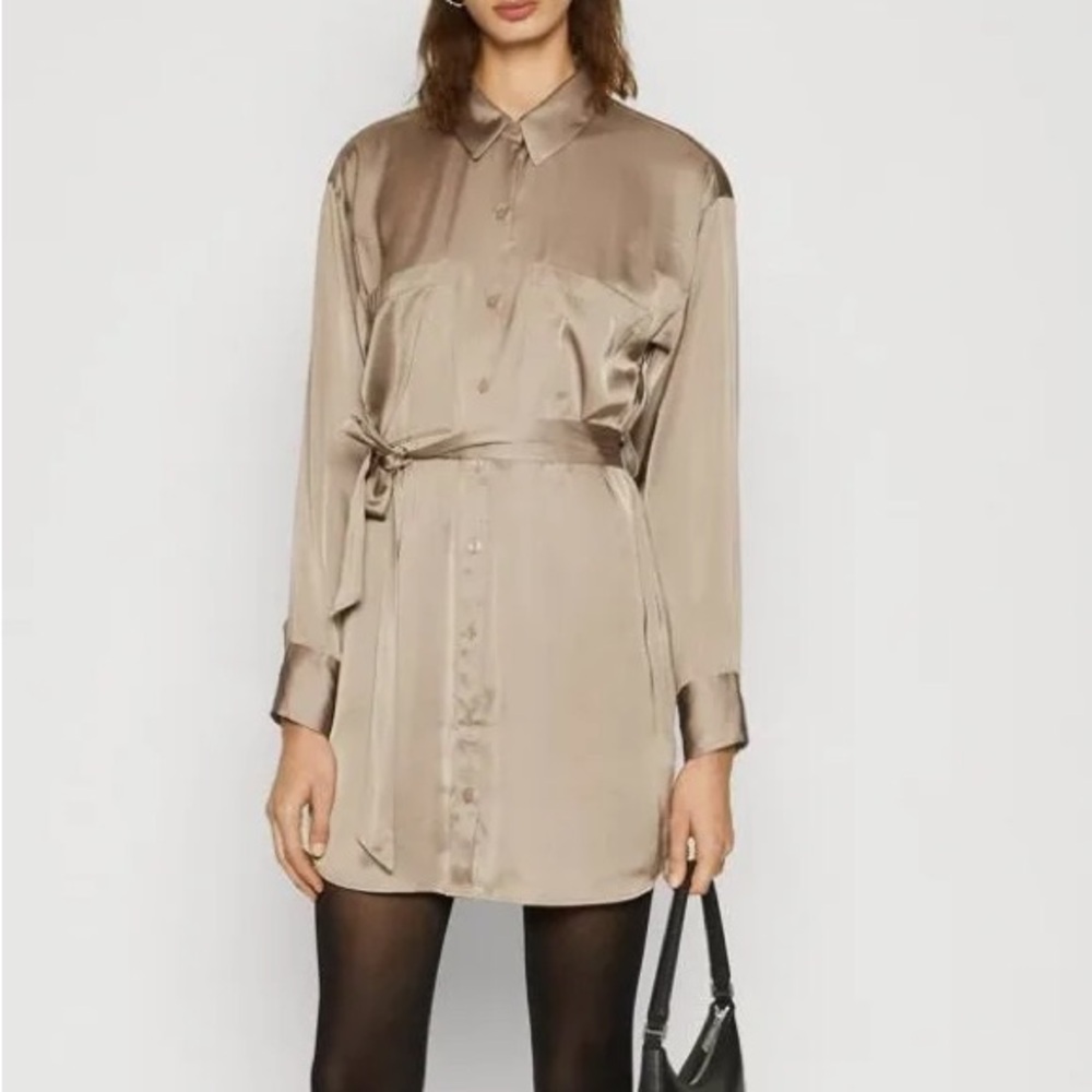Abercrombie & Fitch Long Sleeve Belted Satin Shirt Dress